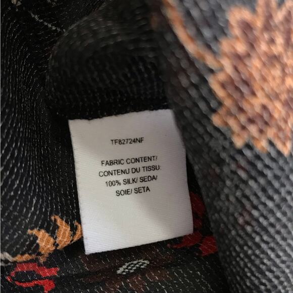 Derek Lam 10 Crosby black silk blouse Aztec floral print 4 long sleeve v neck - Picture 4 of 12